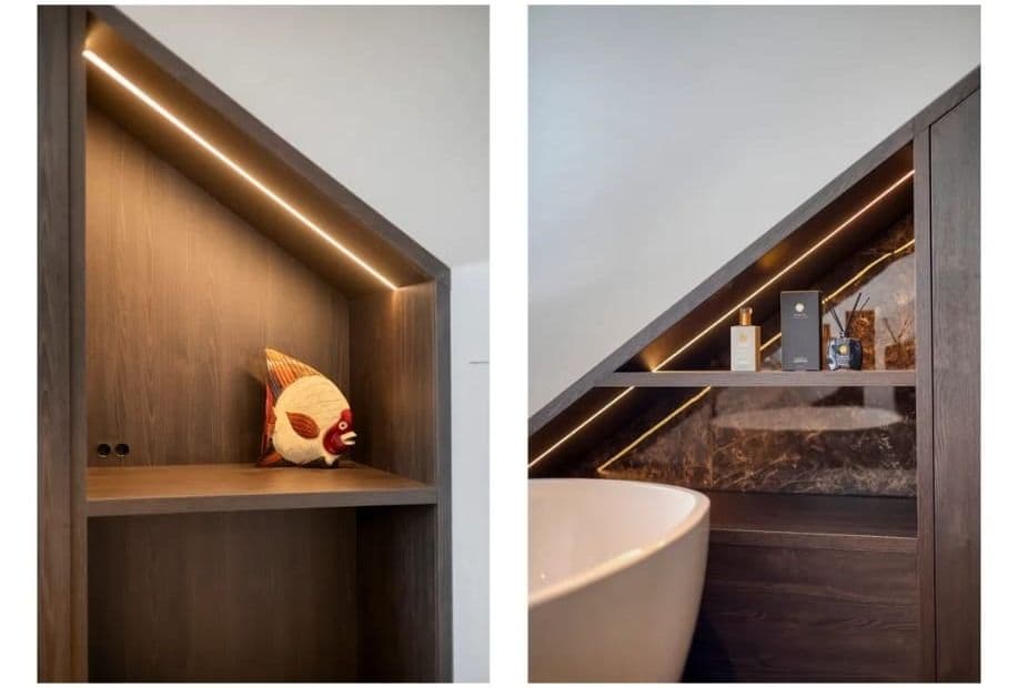 Slaapkamer detail met verlichte nis